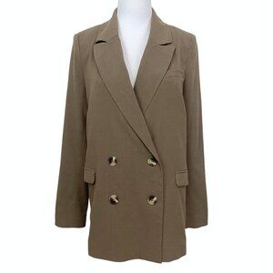 FRANK AND OAK WOOL BLEND DOUBLE BREASTED BLAZER IN BROWN CHOCOLATE CHIP - XS